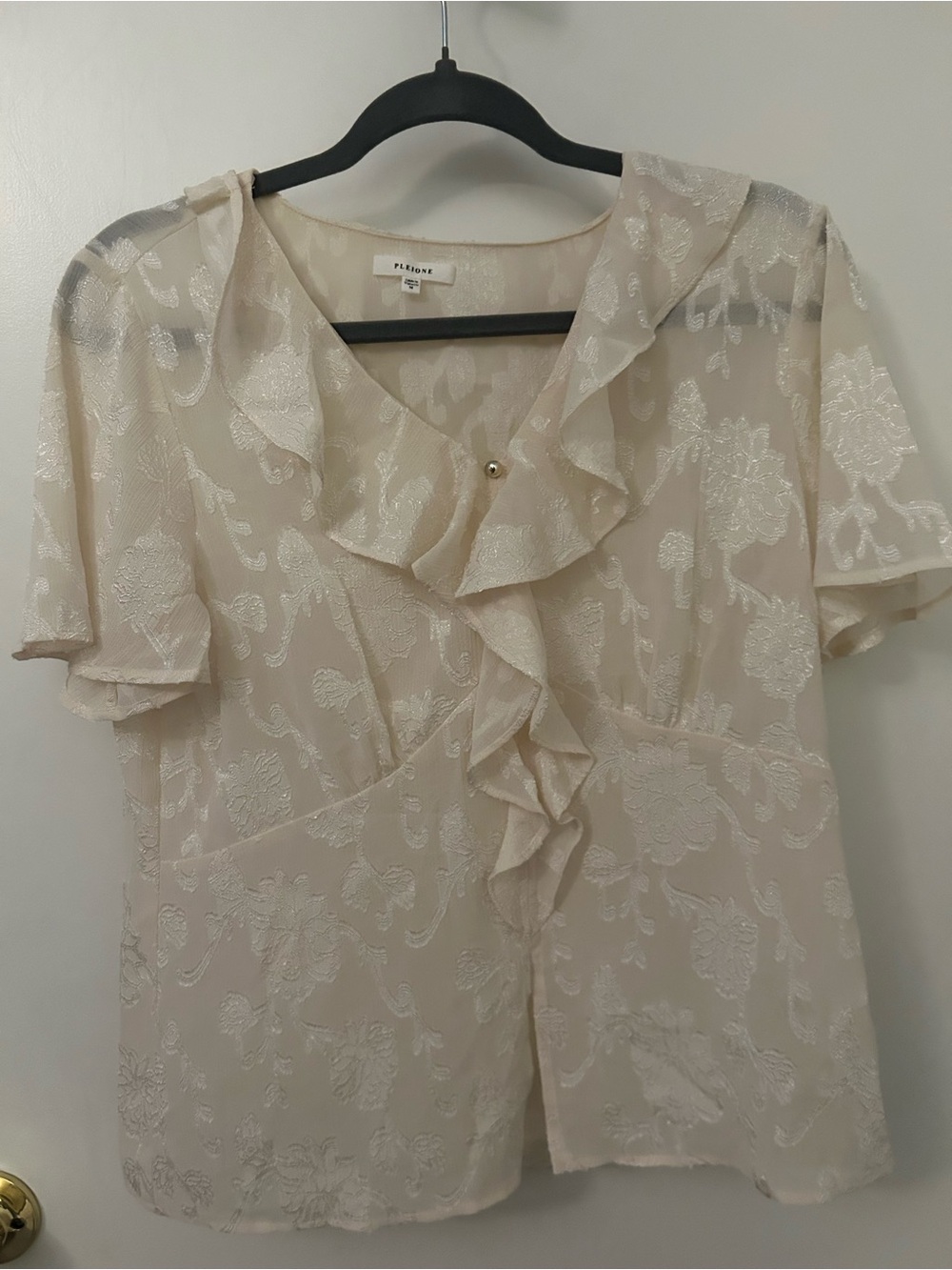 Pleione Cream Floral Ruffle Front Blouse